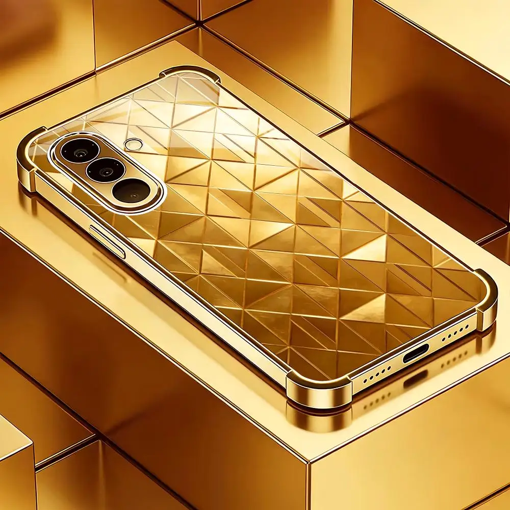 Golden geometric pattern glass phone case suitable for Samsung Galaxy S26 S25 S24 S23 S22 S20 FE/Ultra/Plus anti drop back cover