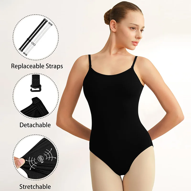 女性用ノースリーブキャミソールバレエダンスレオタード大人用体操タンクトップ調節可能なストラップと裏地付きダンスレオタード
