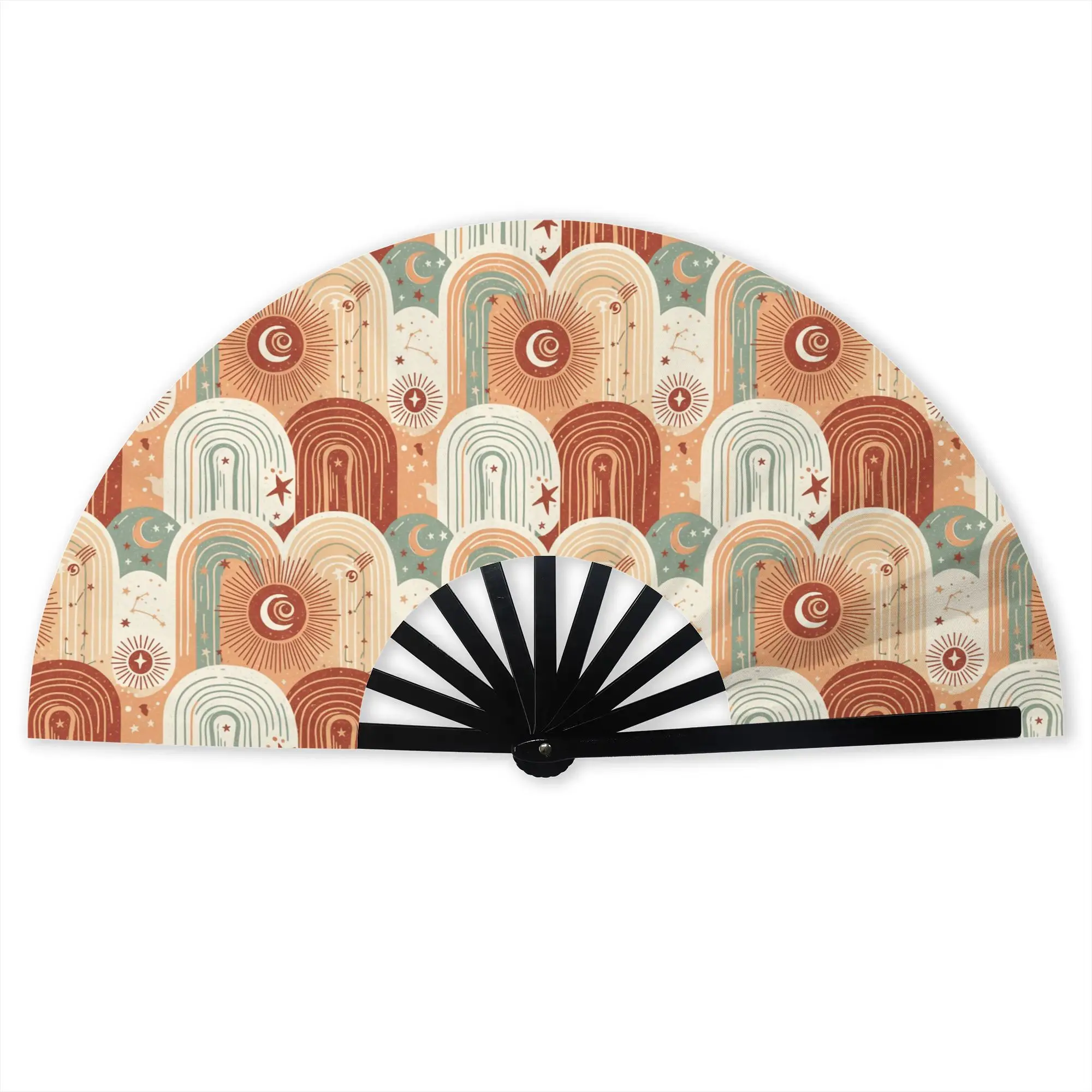 Customized Bohemian Wallpaper Portable Pocket Fan Outdoor  Polyester Folding Fan Chinese Dance Handheld Cooling Fans