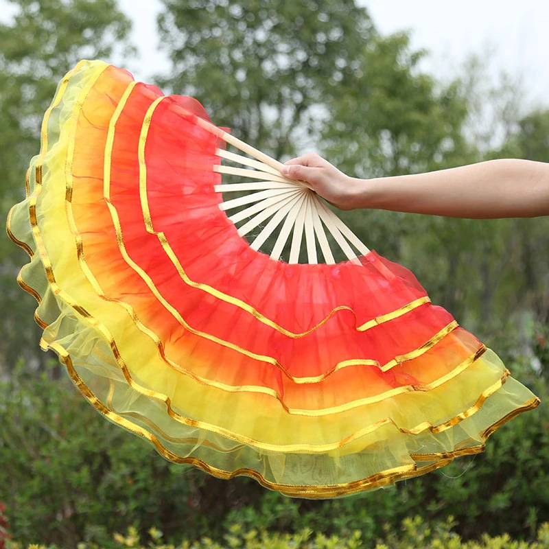 Dancing Fan Gradient Color Ms.Belly Dancer Practice Hand Folding Fan Holiday Children\'s Dance Props Double-Sided Gauze Fans