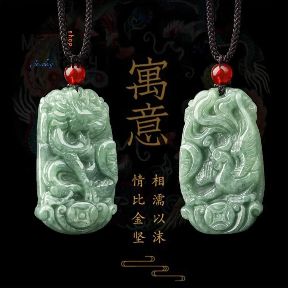 

Natural A-goods Jadeite Dragon and Phoenix Couple Jade Pendant Exquisite Retro Amulets Mascots Best Selling Fashion Fine Jewelry