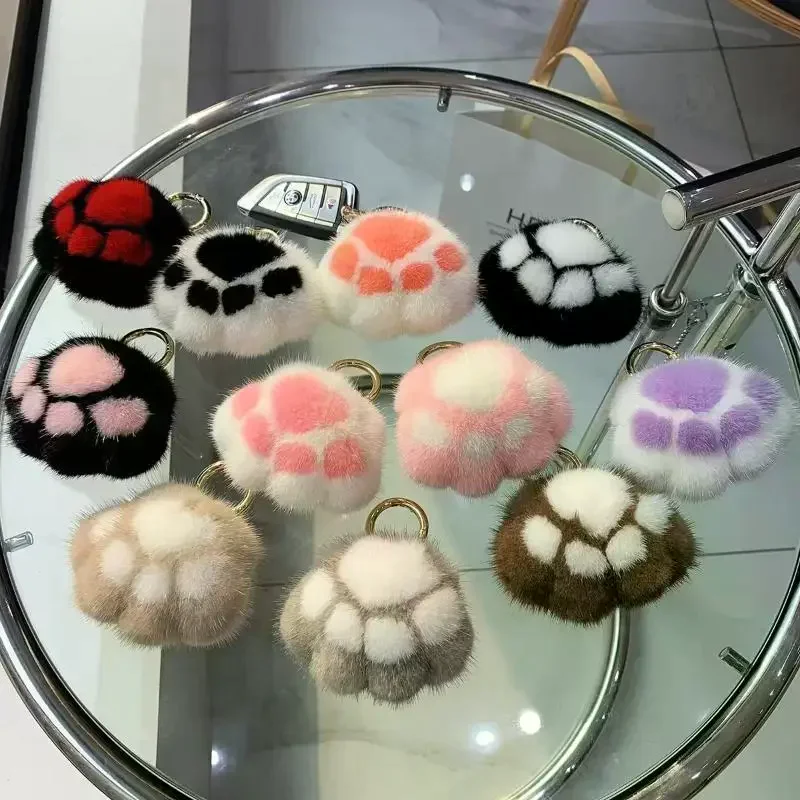 Cat Paw Pendant Keychain Fluffy Kawaii Faux Fur Keychain Cute Stuffed Toy Plush Toy Key Ring Backpack Car Key Pendant