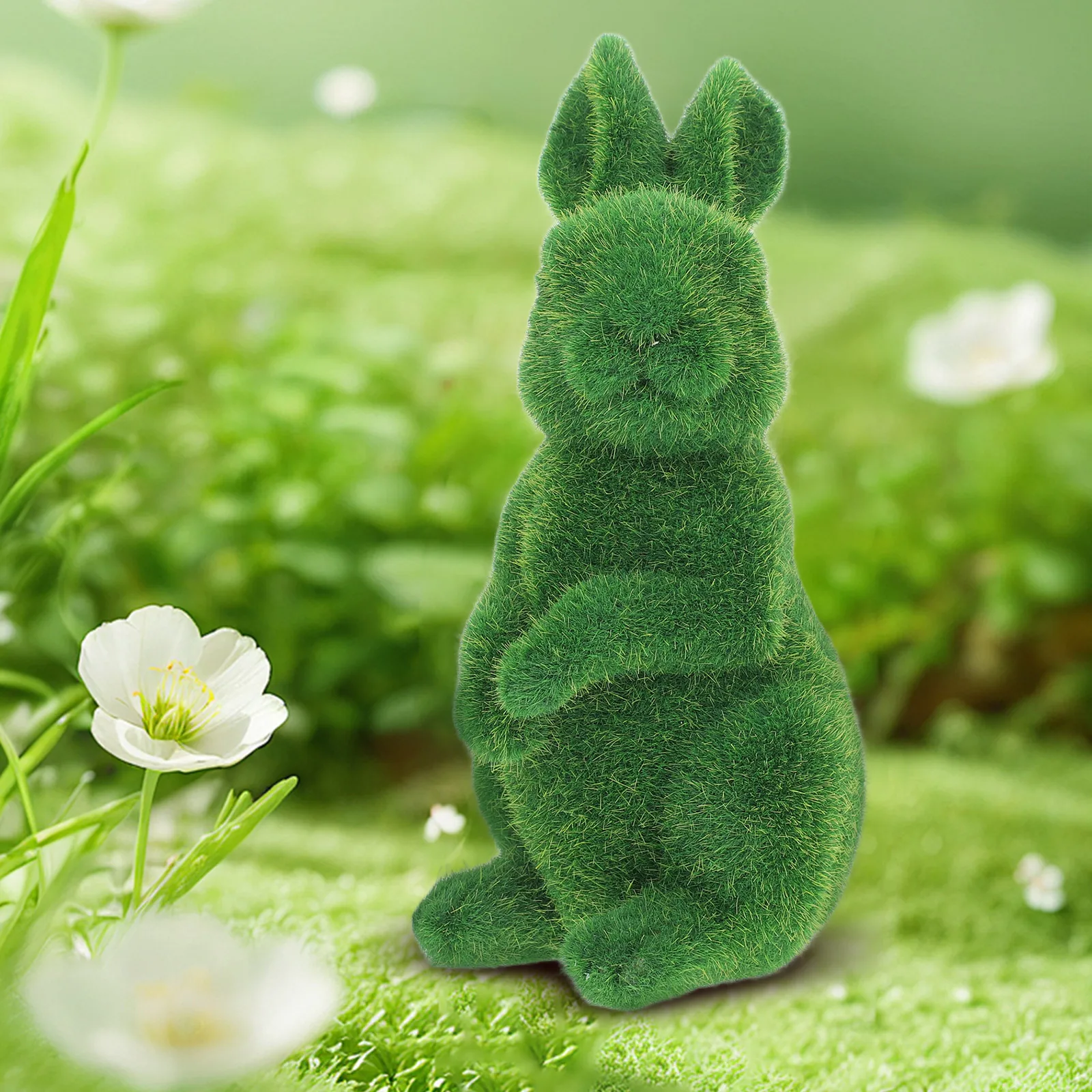 

Resin Rabbit Statue Decor Lifelike Design for Lawn Outdoor Display Moss Bunny Grass Decorative Piece Garden nament