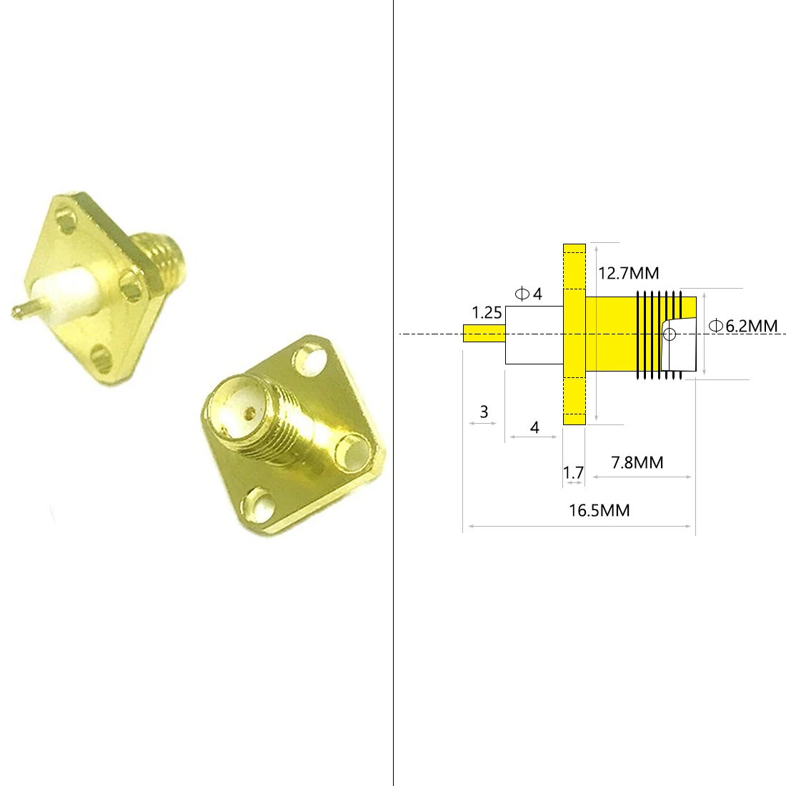 1pc SMA  Female Jack  RF Coax Connector  4-Hole Flange Solder Post Straight Goldplated New Wholesale