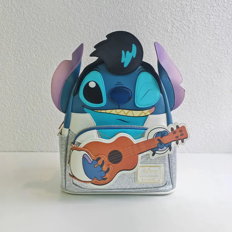 stock loungefly Disney Lilo Stitch Surrounding Backpack Elvis Guitar Black Space Combat Bag Cartoon Kids satchel Gift