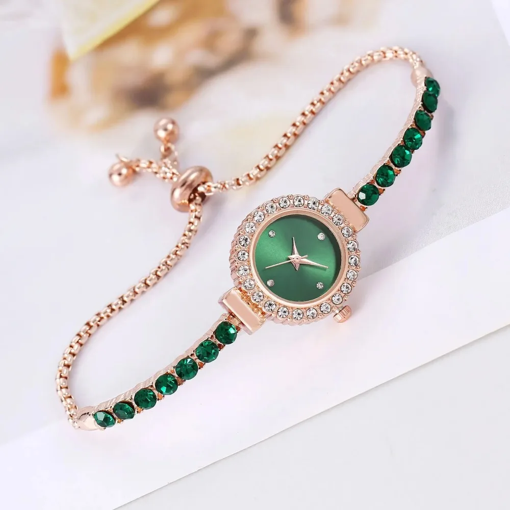 New Fashionable Colored Rhinestone Thin Strap Diamond Set Round Ladies Watch Free Adjustable Bracelet Watch Women\'s Quartz Watch