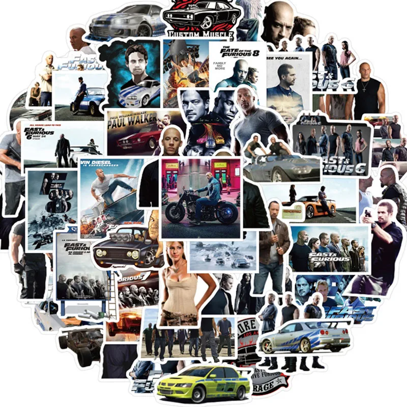 

50PCS The Fast and The Furious DIY Stickers Pad Trunk Refrigerator Waterproof Anime Stickers Anime Figure Image Toys Sticker