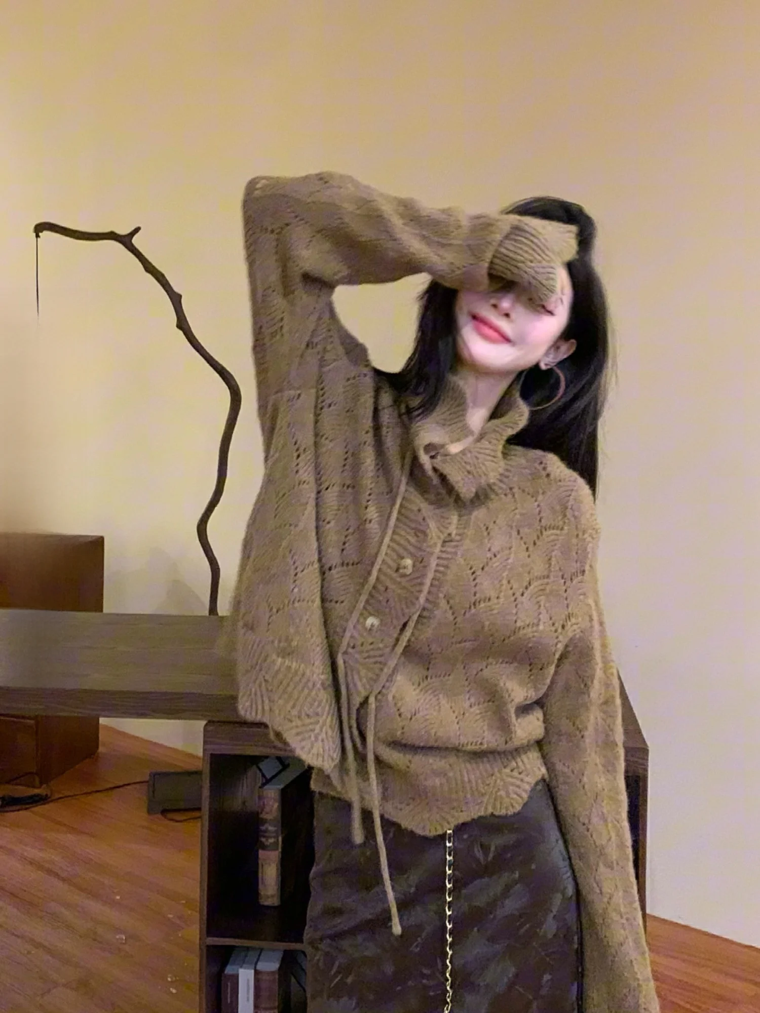 

Neadada Soft Cozy Open Front Knitted Sweater with Dstring Versatile Beautiful French Sle Loose Fit Women's Cardigan