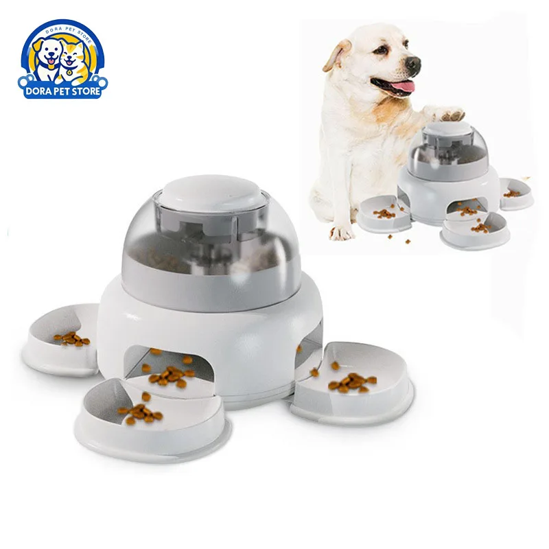 

Three bowls of pet dog cat feeder, automatic press feeder, slow food dispenser, fun pet food utensils