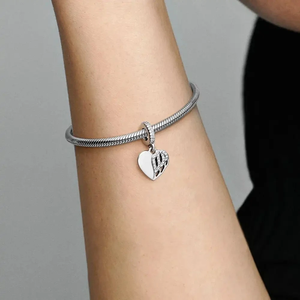 925 Sterling Silver Charm berkilau Teman asli, Splittable Hati Ibu dua warna cocok gelang Pandora asli perhiasan DIY wanita