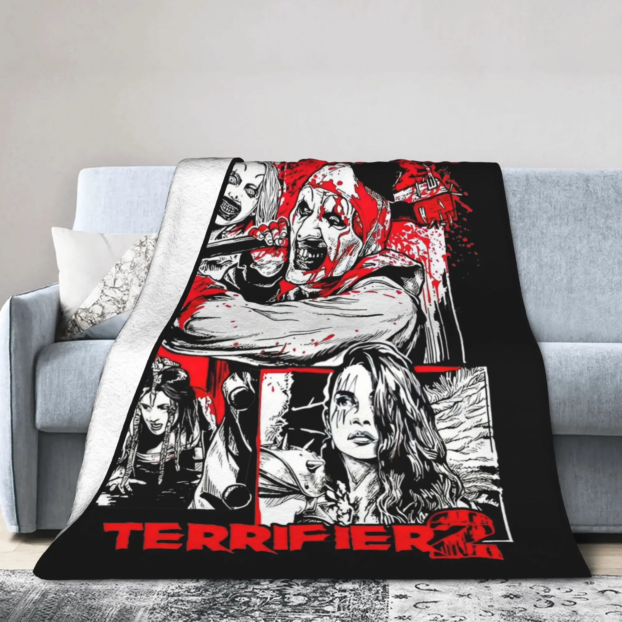 Retro Terrifier 2 Halloween Clown Art Blankets Coral Fleece Plush Portable Warm Throw Blankets for Sofa Office Bedding Throws