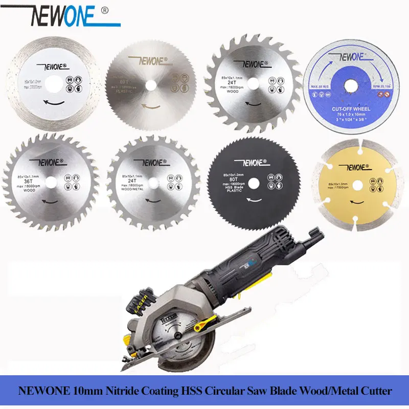 10mm Wood/Metal Cutter Nitride Coating HSS Circular Saw Blade 60T/80T TCT Wood Cutting Disc Saw Blade for Circular Saw