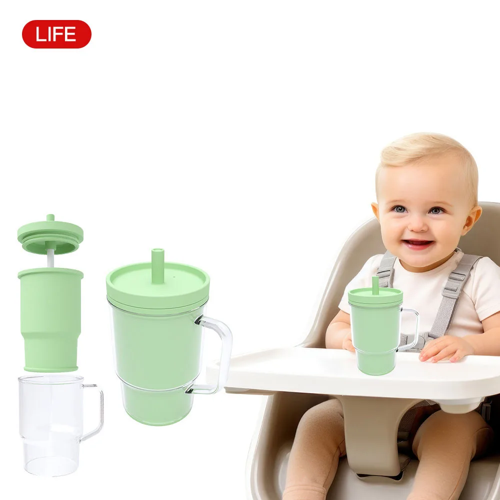 

Silicone Toddler Sippy Cup 260ml Heat Resistant Drop Proof Leak Proof Baby Straw Cup Safe BPA Free for Kids Training Dai