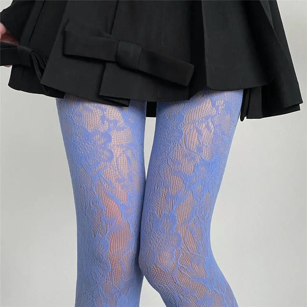 Fashion Flower Embroidery Mesh Hollow Out Sexy Pantyhose Women\'s Fishing Net Tights Cool Girl Colored Hipster Harajuku Stockings