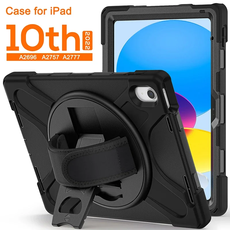 Case For iPad 10th Generation 2022 10.9 inch A2777 Tablet Case Stand Holder Hand Shoulder Strap 360 Rotation Protective Cover