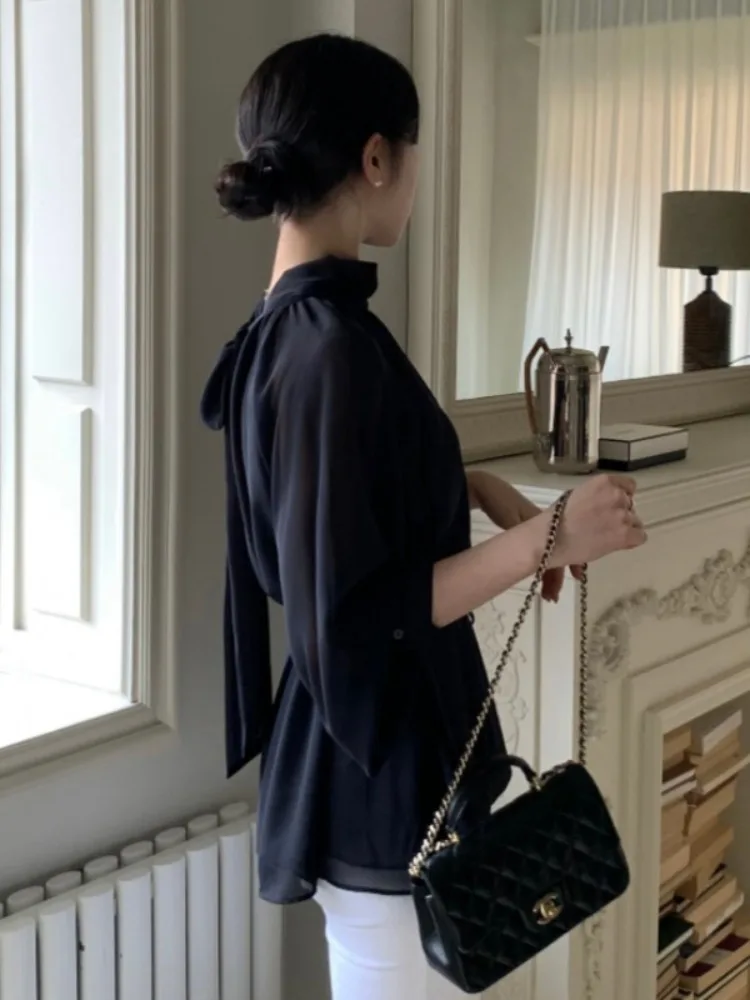 Ele Long Sve irt Damen Chic Early Spring Schlankheitsfliege Stehkragen Bell Sve Pendeln Sle Pure Color irt