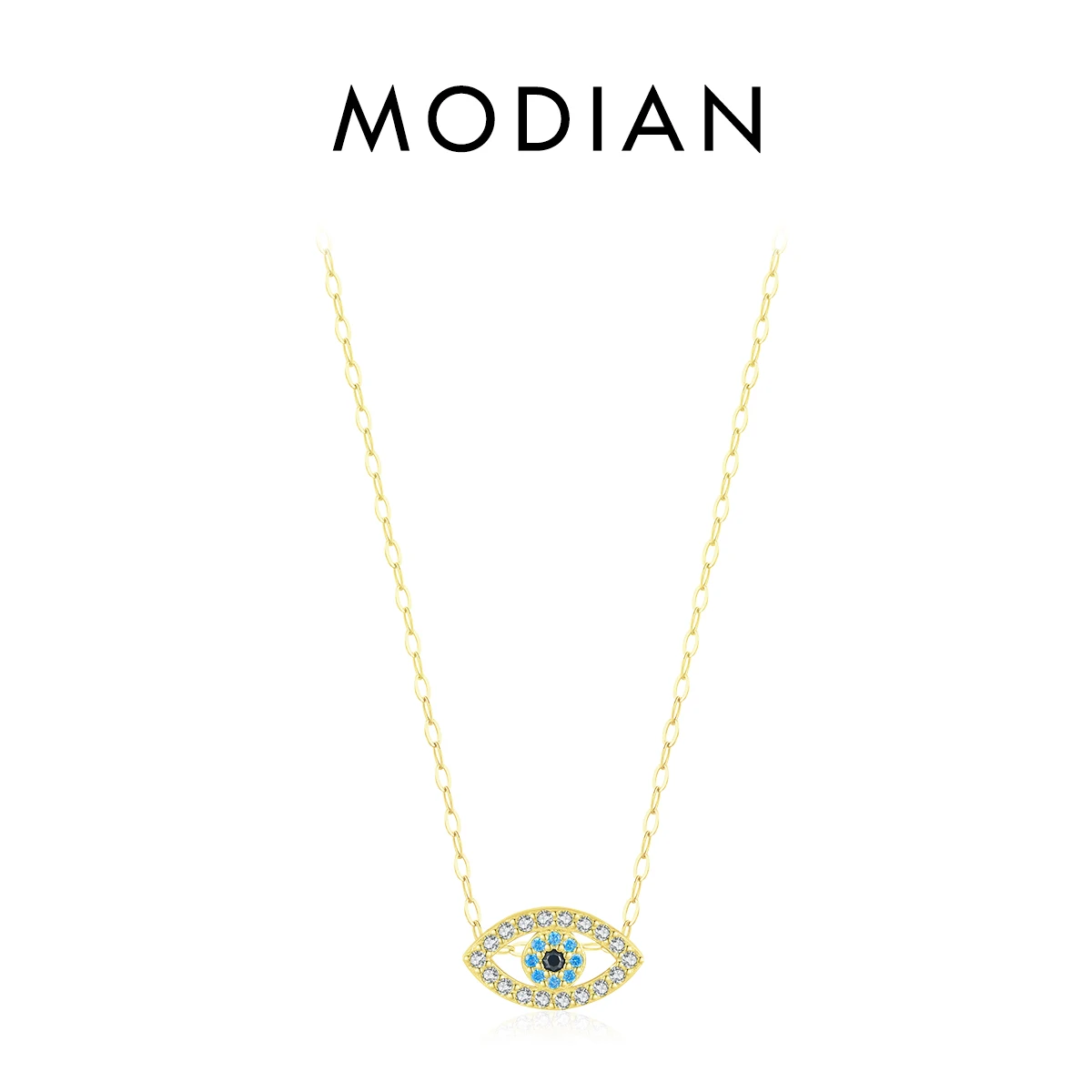 MODIAN Halskette mit Anhänger aus 925er-Sterlingsilber, meerblaues Auge, Zirkonia, Gliederkette, trendiger stapelbarer Hals für Frauen, edler Schmuck, Geschenke
