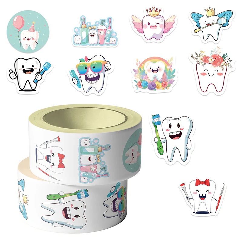

500 Sheets/roll Protect Teeth Cartoon Stickers For Students Graffiti Laptop Stationery Cute Sticker Dental Clinic Gifts