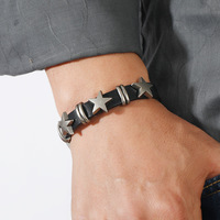 Leather Bracelet For Men Personality Trend Street Punk Five-pointed Star Retro Cowhide Bracelets Niche Creative Bracelets