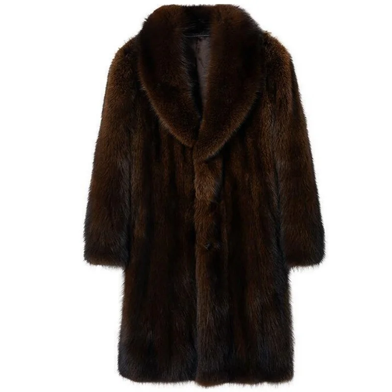 Men\'s Mid Length Coat Winter Fashion New Thickened Casual Loose Fit Black Lapel Faux Fur Coat Male