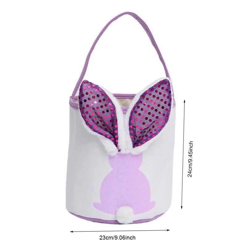 Glowing Rabbit Ears Easter Bunny Tote Bag Soft Bucket Tote Bag Candy Gift Storage Bag Easter Decorations Party Supplies