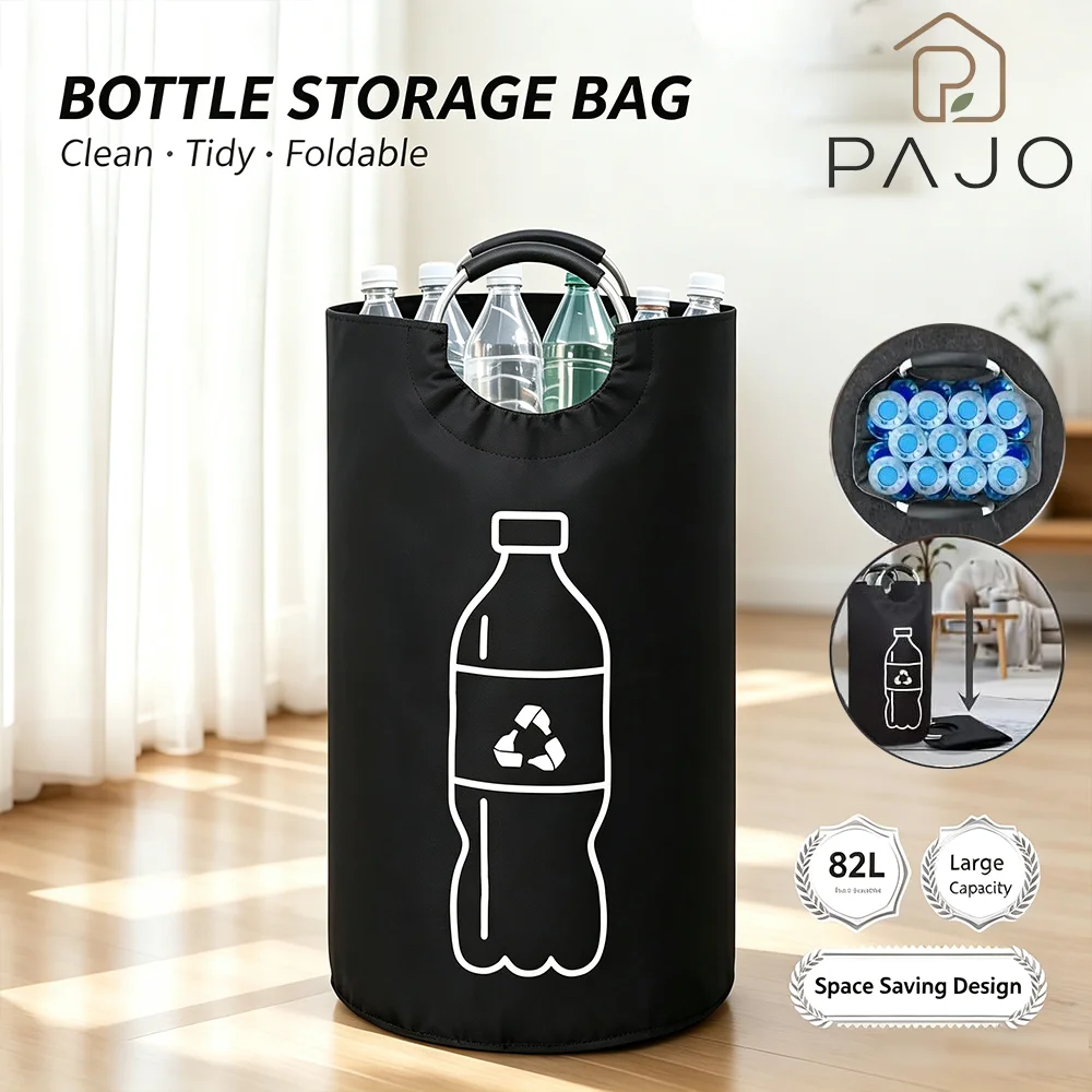 Panier de rangement pliable grande capacité pour bouteilles vides, bac de recyclage avec poignée en aluminium, sac collecteur de bouteilles 82L, organisateur domestique