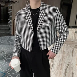 INCERUN Y-2023 Style coréen beau nouveau hommes Plaid Design imbibé décontracté fête spectacles mâle bien ajusté style court Blazer S-5XL