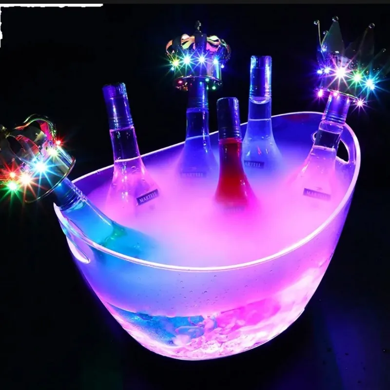 

New Transparent Acrylic Led Luminous Ice Bucket 8 Liter Plastic Tub For Drinks Champagne Beer Wine Bottles Bucket Cooler