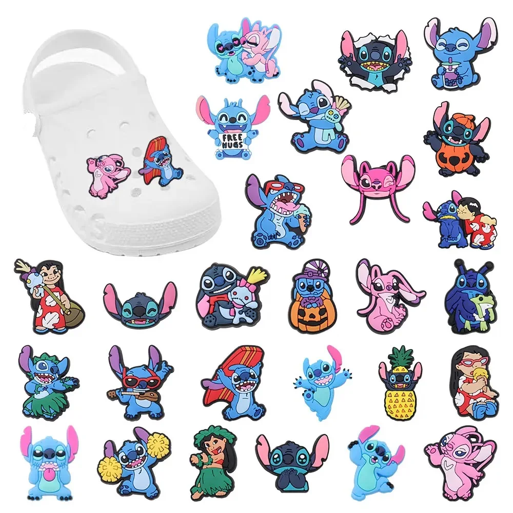 Aksesori sepatu hadiah anak-anak DIY, 1 buah pesona sepatu PVC kartun Disney Lilo & Stitch Angel