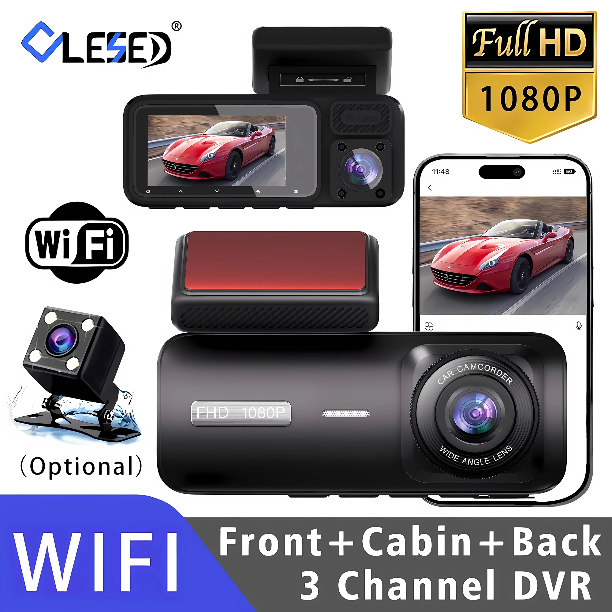 3 Channel WiFi Car DVR Three Way Dash Cam Inside Vehicle Camera DVRs Recorder FHD 1080P Video Mini Registrator Dashcam Camcord