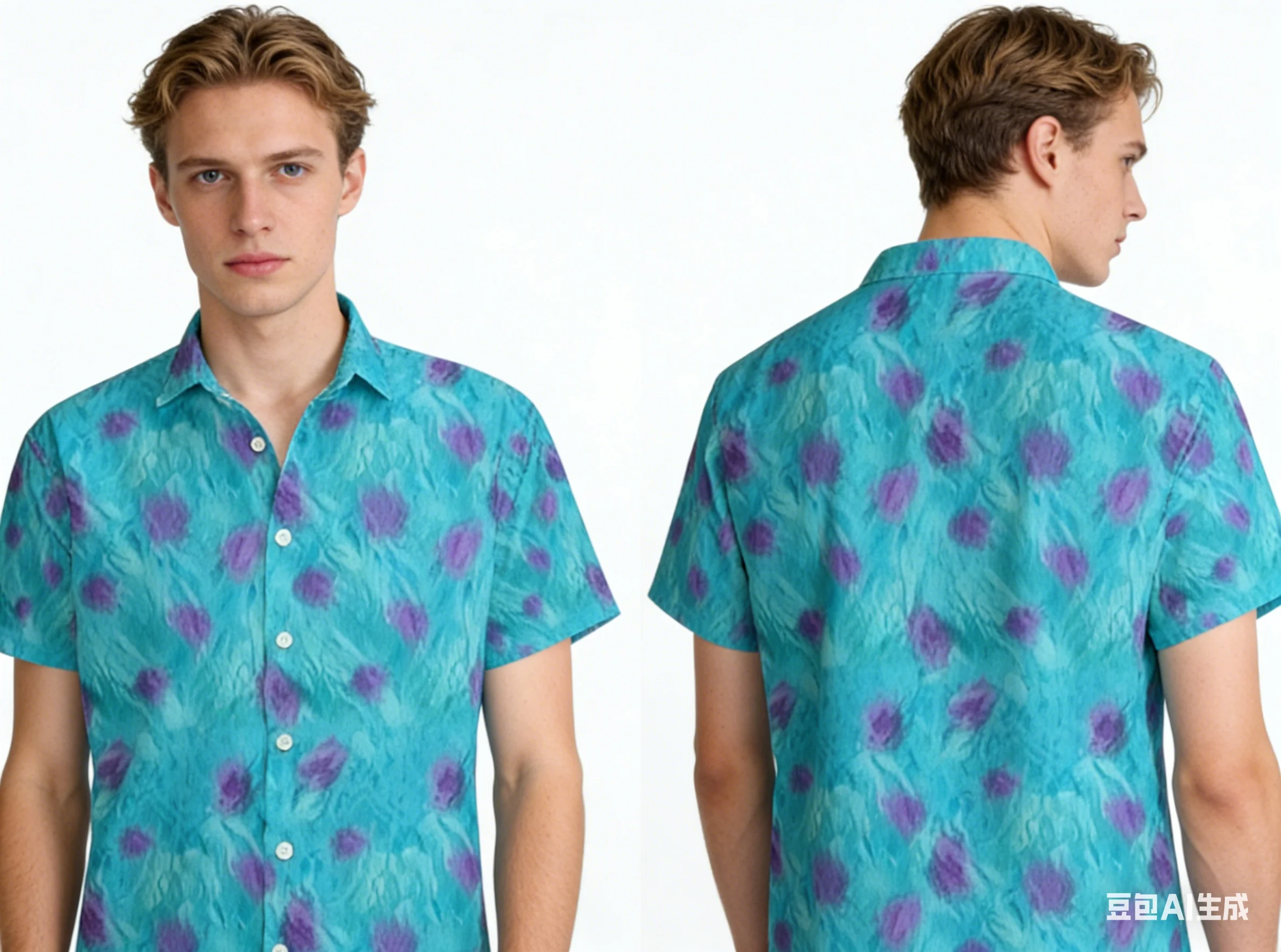 

Teal Purple Polka Dot Hawaiian Male Shirts Fuzzy Texture Print Short Sleeve Button Down Beach Tops Men's Clothing