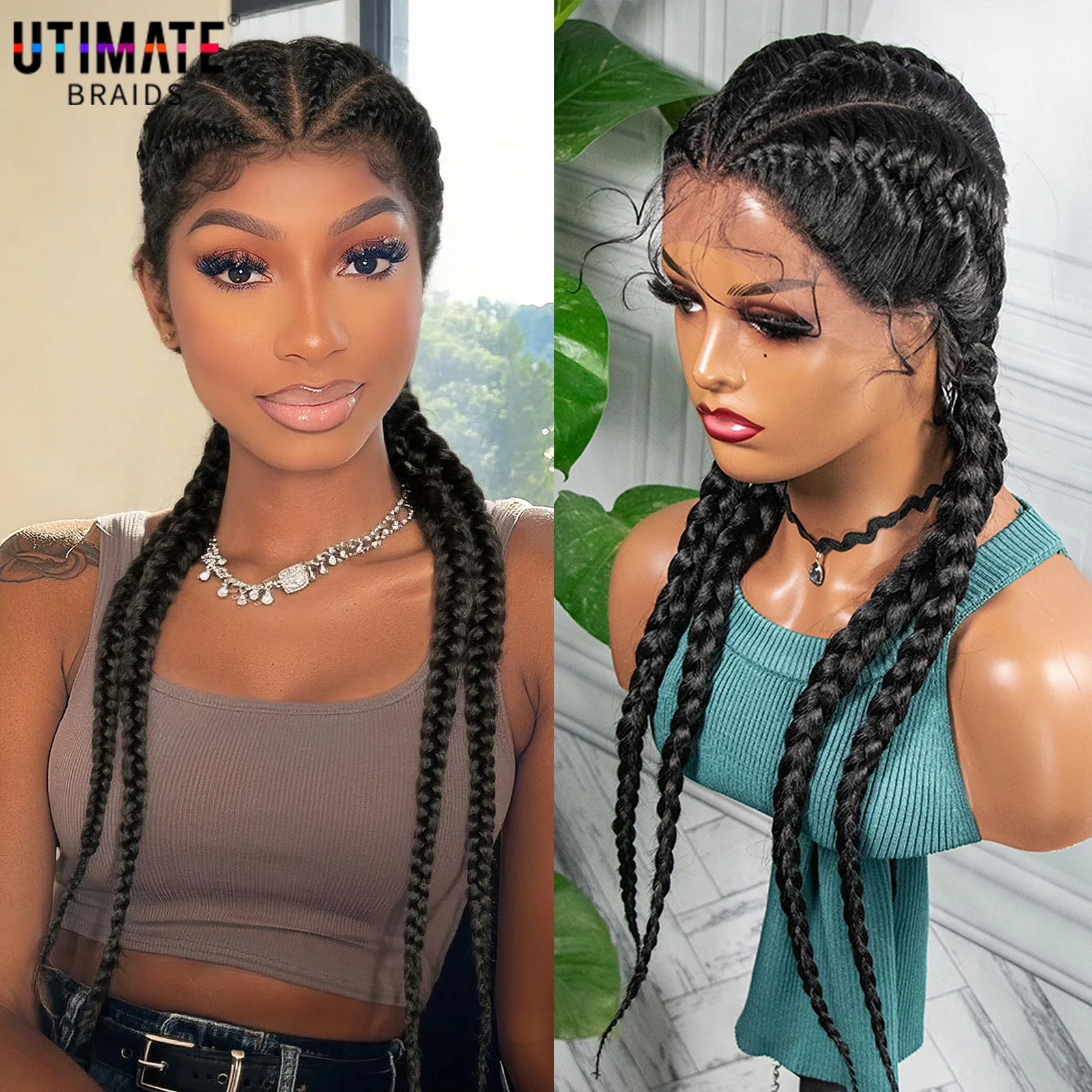 

Synthetic Lace Wigs Braided Wigs with Baby Hair Long 26 Inches Box Braids Wig for Black Women Lace Front Afro Hair Wigs