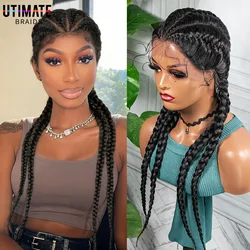 Synthetic Lace Wigs Braided Wigs with Baby Hair Long 26 Inches Box Braids Wig for Black Women Lace Front  Afro Hair Wigs