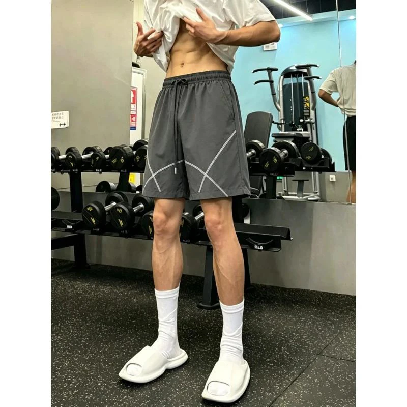 American Style Quick Dry Ice Silk Fitness Shorts Men Women Summer Loose Straight Leg Five Tenths Outdoor Casual Sports mid Pants