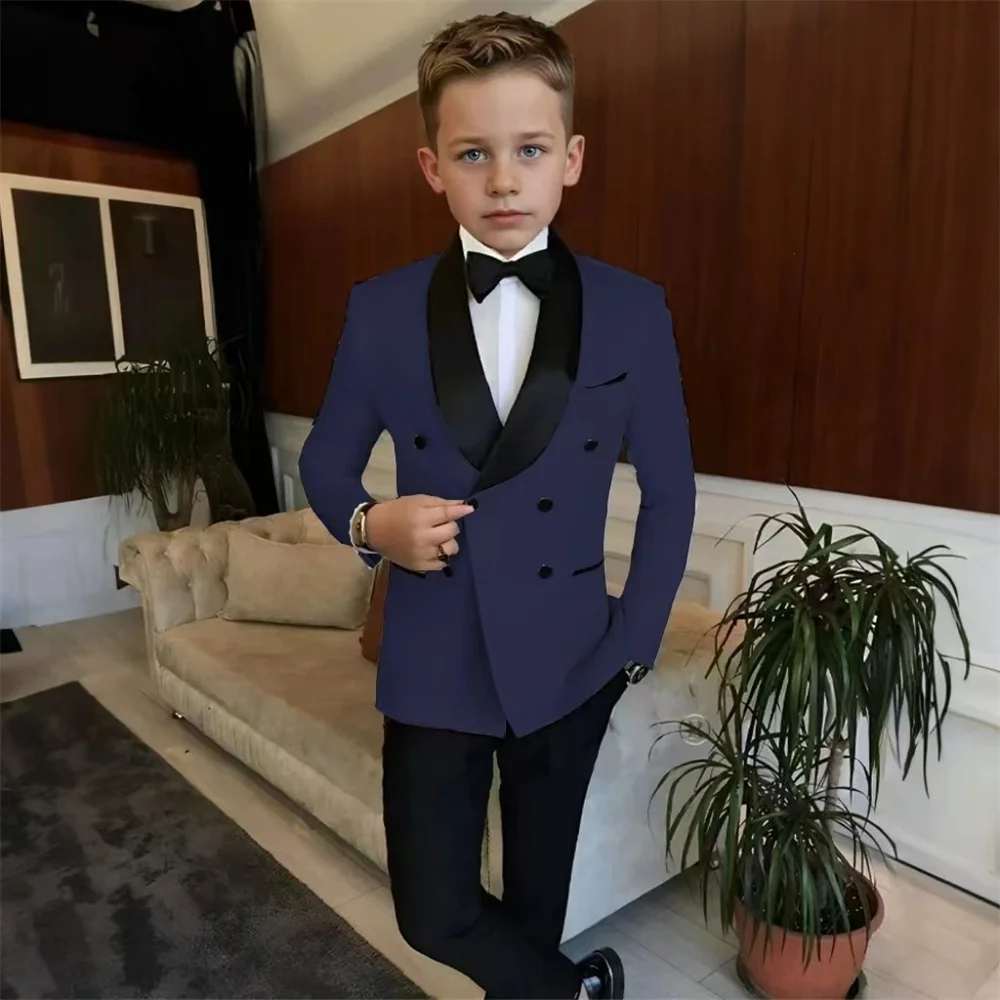 Txjojn Double Breasted Kids Tuxedo 2 Pieces Holiday Outfit,High Quality Shawl Lapel Boys Suits Weddin Wear,Plus Size Suit Set