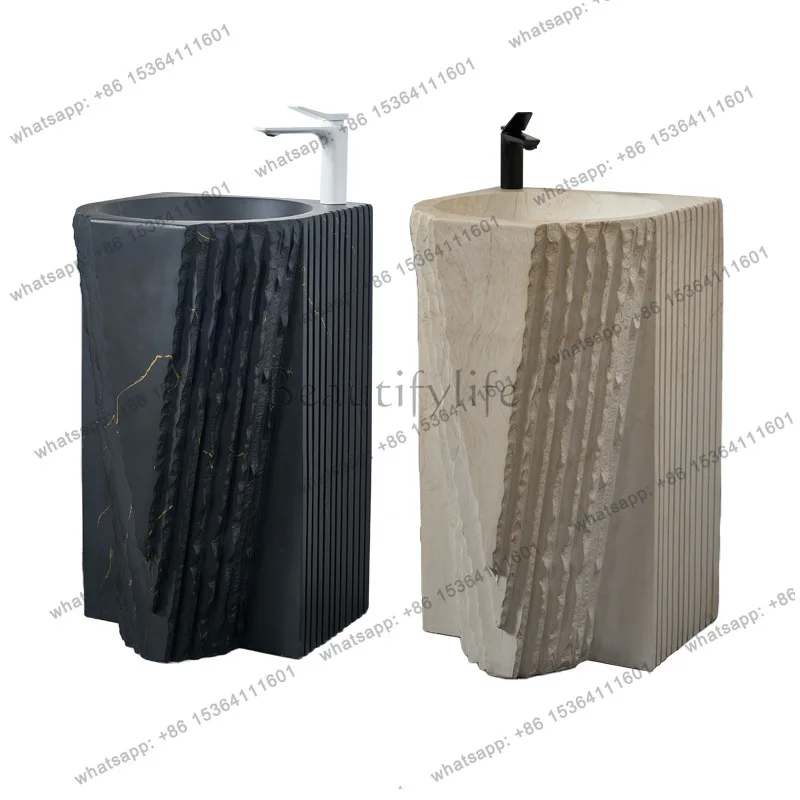 

Imitation marble stone pattern column special-shaped art basin integrated floor wash basin designer wash basin