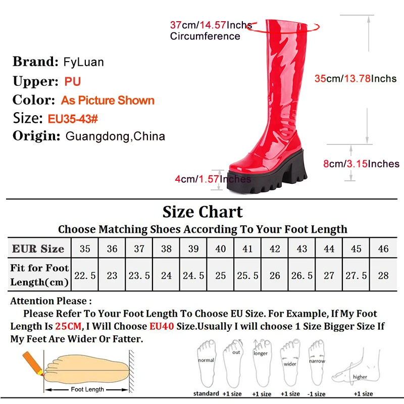 

Knee high Platform Boots Female Square Toe Chunky Heeled 8CM Long Boots Europe and America Plus Size Sexy Autumn Winter Shoes