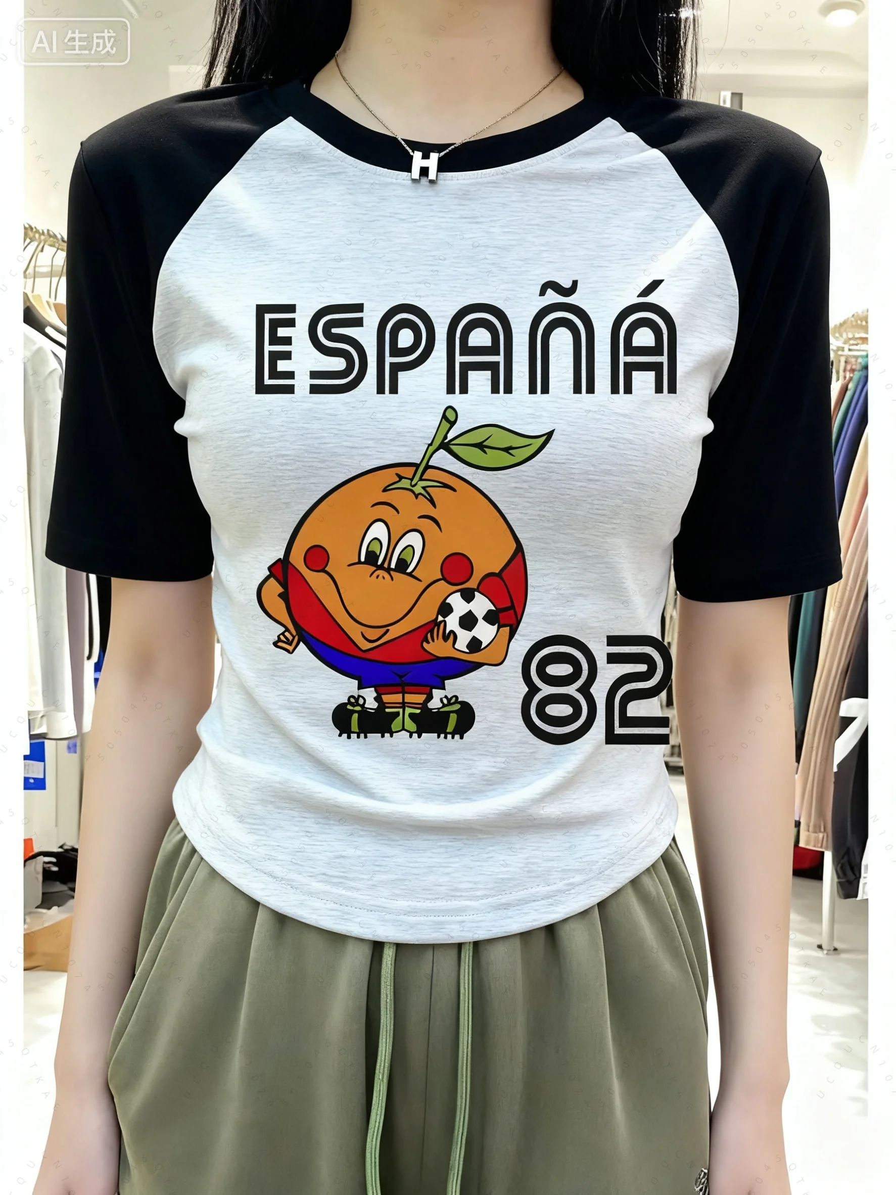 2026 الخريف الشتاء Naranjito تي شيرتات قطن النساء الرجال جودة عالية الجولة الرقبة اسبانيا 82 الإسبانية التميمة 1982 كرة القدم تي شيرت