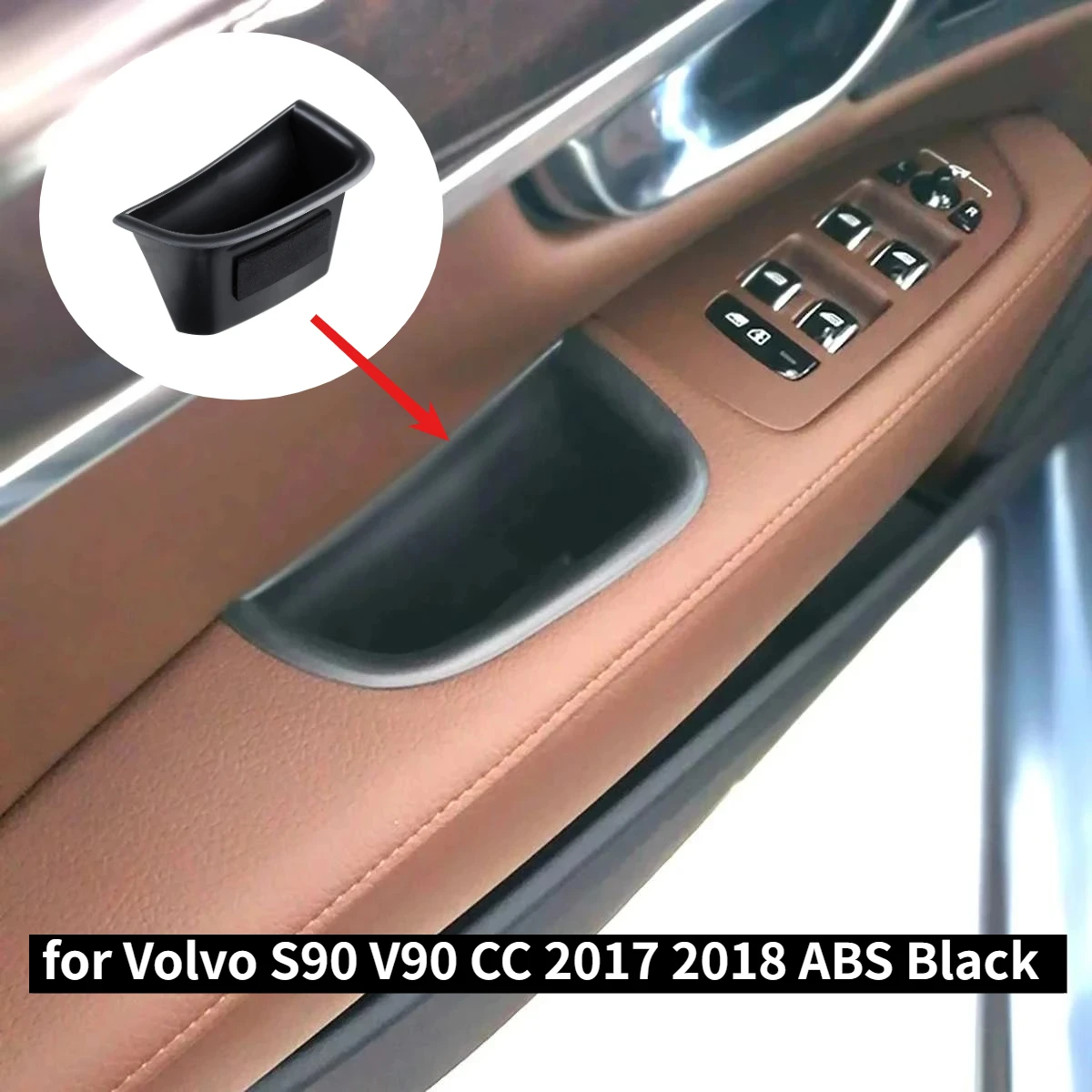 2PCS for Volvo S90 V90 CC 2017 2018 Car Door Side Handle Armrest Storage Box Direct with Non-slip Mat ABS Black