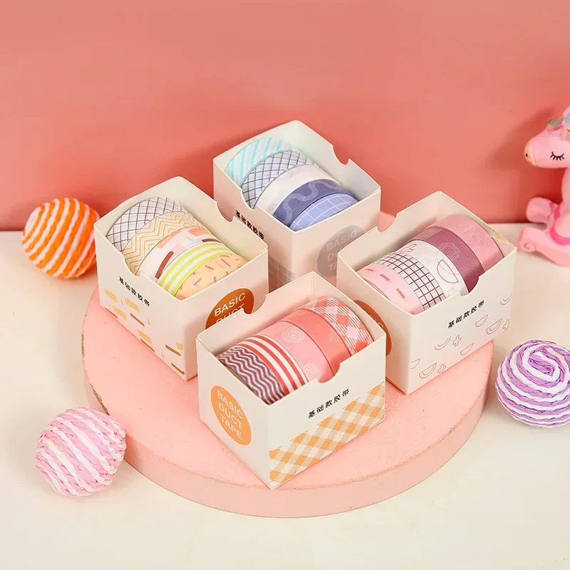 5Pcs/Box Cute Colorful Simple Washi Tape Set Base Lattice Border Sticker Masking Tape DIY Diary Album Planners School Stationery