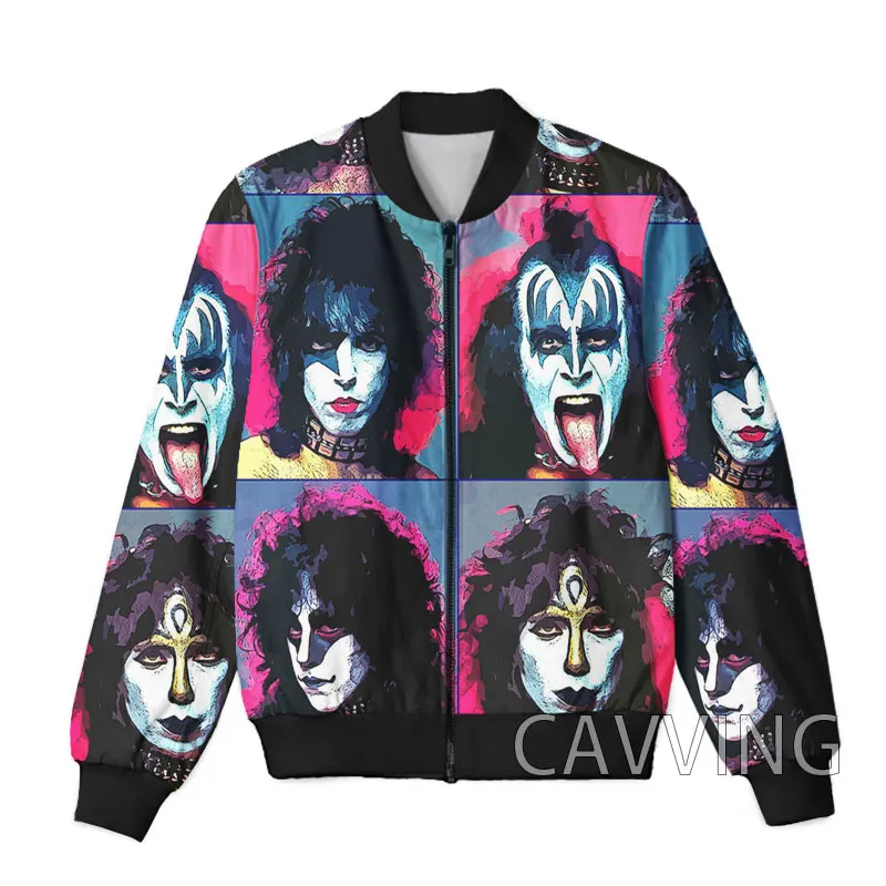 New Fashion Women/Men's 3D Print KISS Rock Band Zipper Bomber