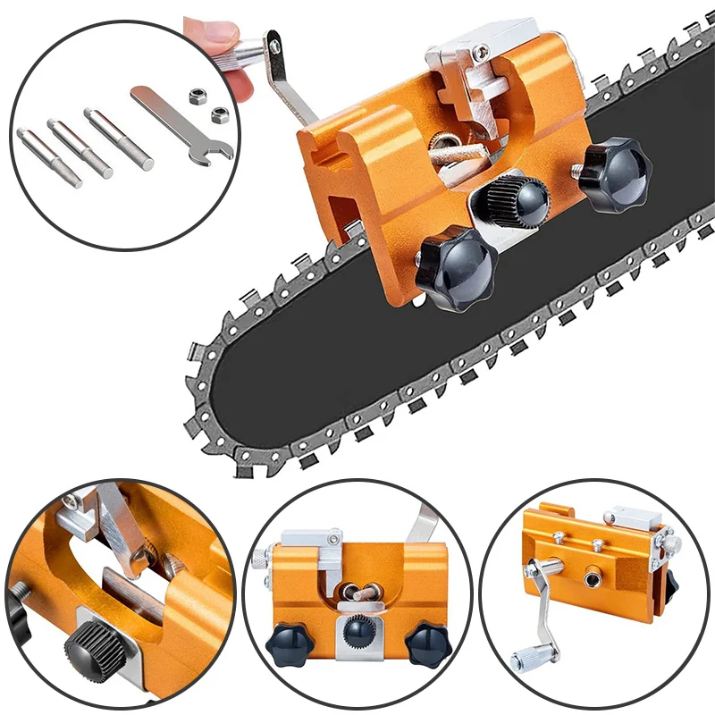 

Woodworking Chainsaw Sharpeners with 3 Grinding Head Manual Chainsaw Chain Sharpening Chain Saws and Electric Saws Repair Tools