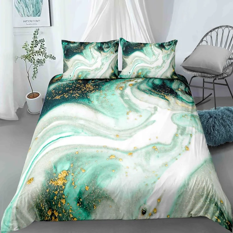 Imagem -03 - Chic Marble Duvet Cover Microfibra Mint Gold Glitter Turquesa Conjunto de Cama Abstrato Aqua Azul Quilt Cover Single Twin Full Size