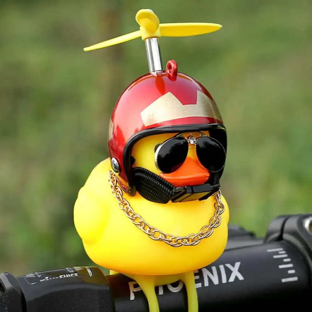 Rubber Duck  Motorcycle Bicycle Car Ornaments Yellow Duck Car Dashboard Decorations Cool Glasses Duck with Propeller Helmet