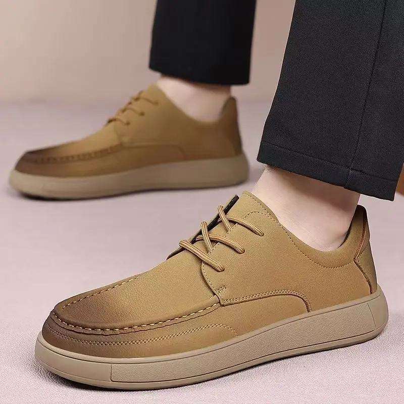 

Men Spring Autumn New Leather Lace Up Casual Shoe Soft Sole Non Sole Waterproof High Quality British Style Business Casual Shoes