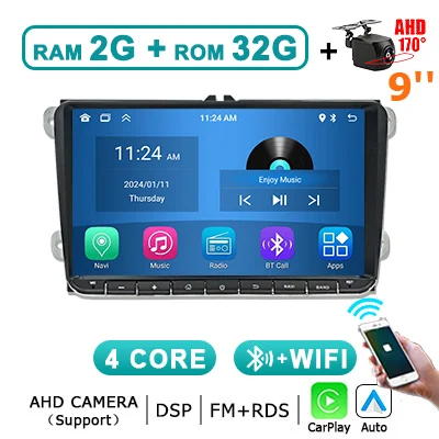 Draadloze Carplay Android 15 Auto autoradio voor VW Polo Golf 5 6 Passat B6 B7 Jetta Tiguan Touran Sharan Scirocco Caddy Seat Skoda