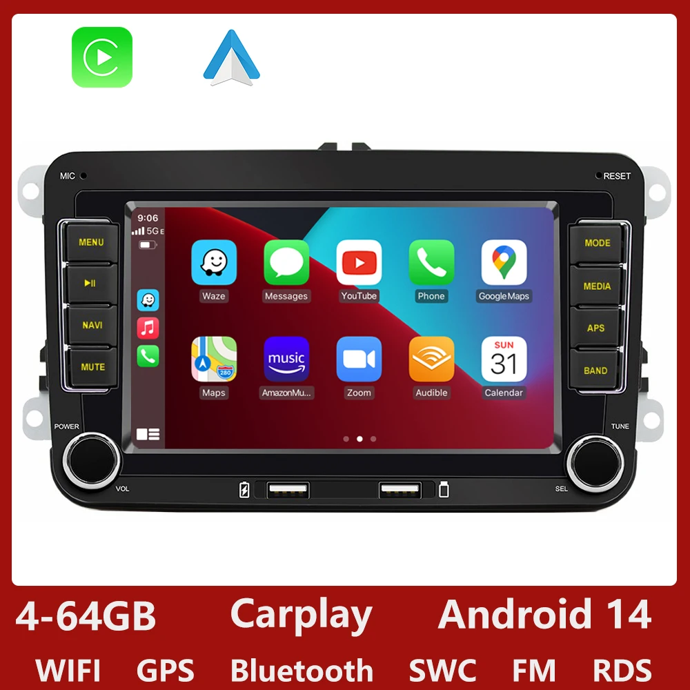 GEARELEC Android 13 Autoradio 2 DIN Carplay Scherm voor VW Volkswagen Golf 5 6 Passat Seat Skoda Touran Auto multimedia Spelen