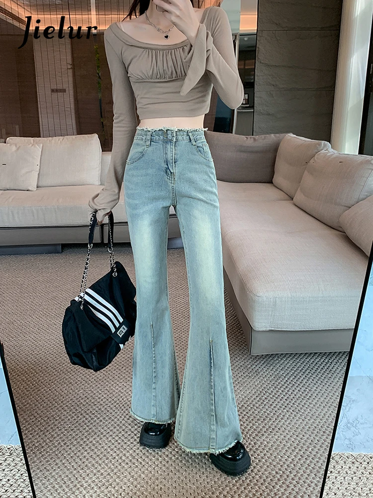 Jielur Vintage High Waist Slim Basic Simple Women Jeans Fashion Street Casual Chicly Woman Jeans Blue Autumn New Pants Female