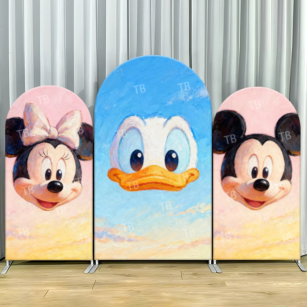 

Mickey Minnie Donald Oil Painting Arch Backdrop Cover Portrait Scene For Kids Birthday Party Art Cartoon Theme Photo Booth