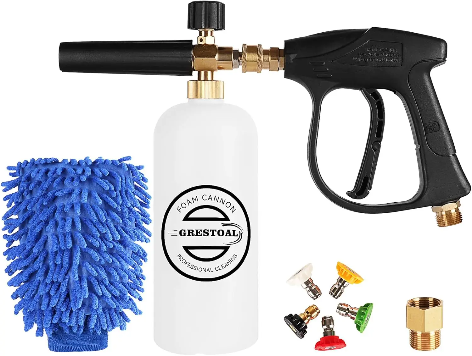 

Short Pressure Washer Gun with Foam Cannon & 5 Nozzles, 1/4' Quick Connect, 3000 PSI